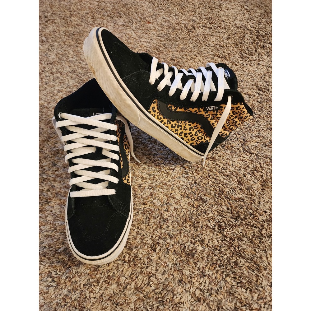 Vans Sk8-Hi High Top Black Leopard Animal Print Sneakers Women 7.5